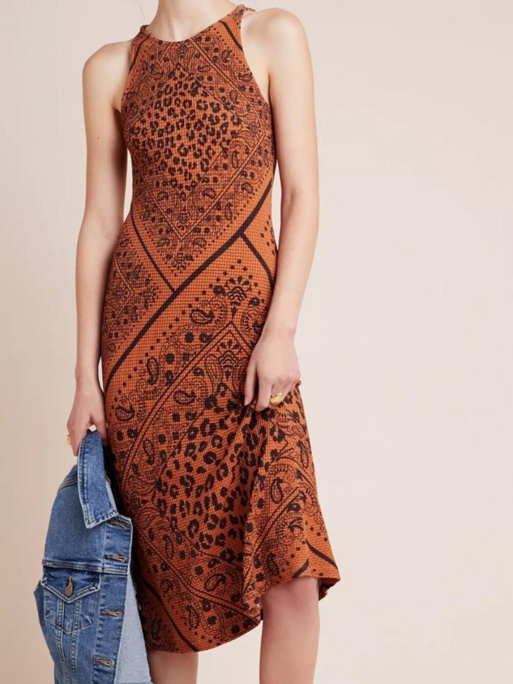 Farm Rio for Anthropologie Elyse Leopard Print Burnt Orange Midi Dress Size XS